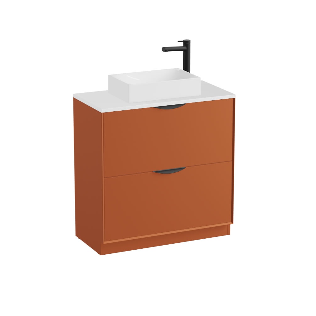 Vado Safari Smooth 800mm Terracotta Floorstanding Vanity Unit & Gloss White Worktop